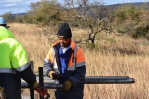 Moeketsi Jeremiah Makwae, Head Operator at Tau Africa, operating diamond core drilling equipment on site