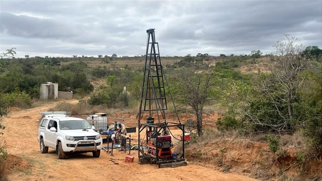 Tau Africa drilling rig on site for the D4018 Road bridge river crossing project near Polokwane